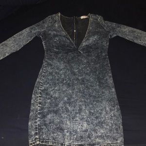 Deep v neck denim style dress